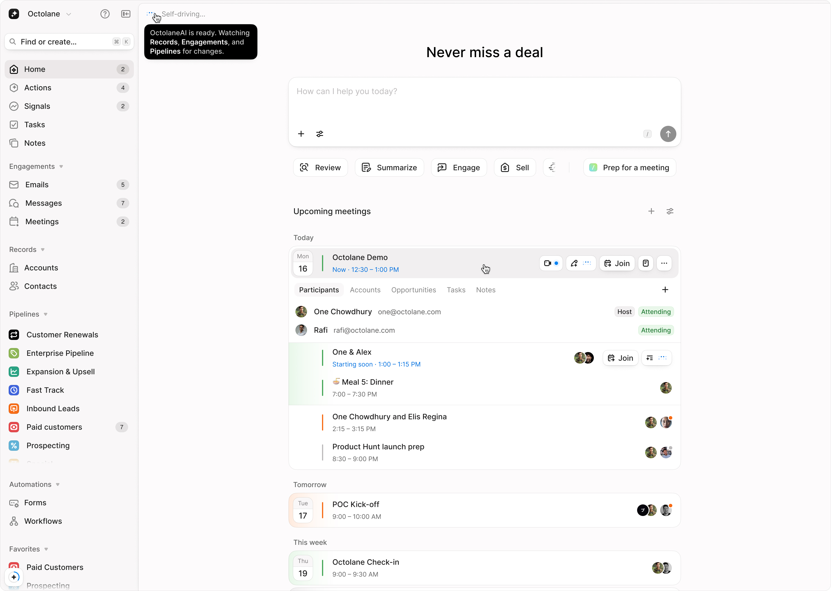 Octolane AI CRM product screenshot